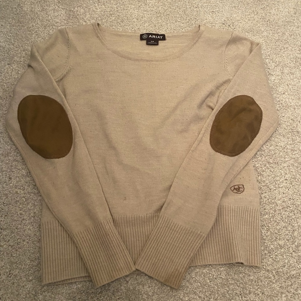 Ariat beige sweater with tan elbow patches size Small